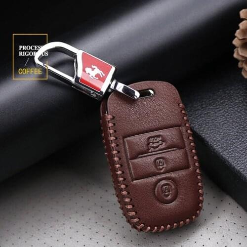 Genuine Leather Car Key Cover Case For Kia Rio Sorento Cerato K3 Forte Optima 5 Metal Key Chain Ring Styling For KIA Accessories