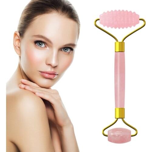 Rose Quartz Jade Roller For Facial Massage Natural Real Stone Pink Crystal Roller Massager Face Skin Care Tools