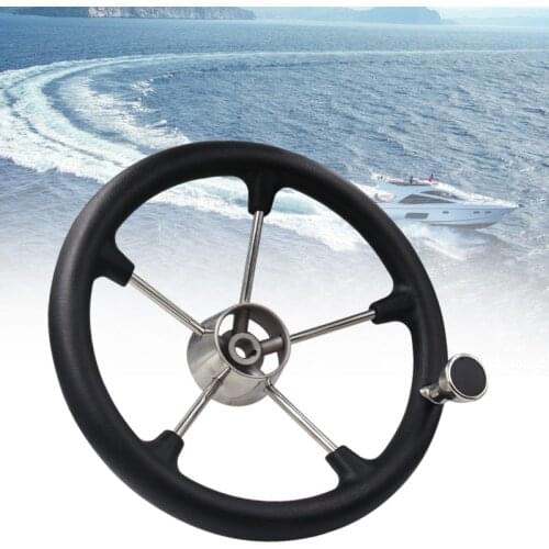 Boat Accessories marine 13-1/2" Boat Stainless steel Steering Wheel with Polyurethane Foam Black Excellent feel Fits 3/4" Shaft