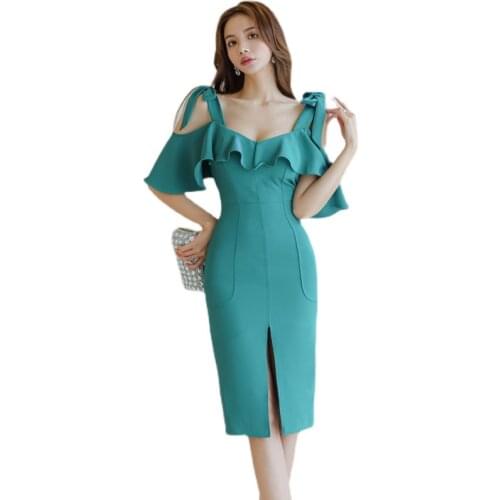 Sexy tight Dress one piece korean ladies Summer ruffle Sleeveless Sling Sundress cabaret Party bodycon Dresses for women