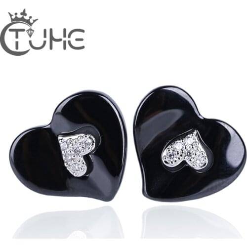 Heart Silver Color Stud Earring Female Fashion Accessories Sweet Heart Crystal Brief Elegant Stud Earrings For Women Jewelry
