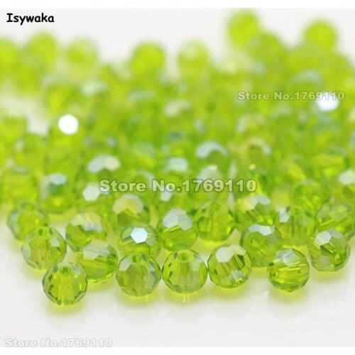 Isywaka Sale Olive Green AB Color 100pcs 4mm Round Austria Crystal Bead Ball Glass Bead Loose Spacer Bead for DIY Jewelry Making