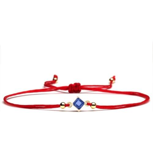Sparkling Blue Cubic Zirconia Red String Square Brass Charm Bracelet Women Girl 2020 New Fashion CZ Stone Chic Jewelry Present