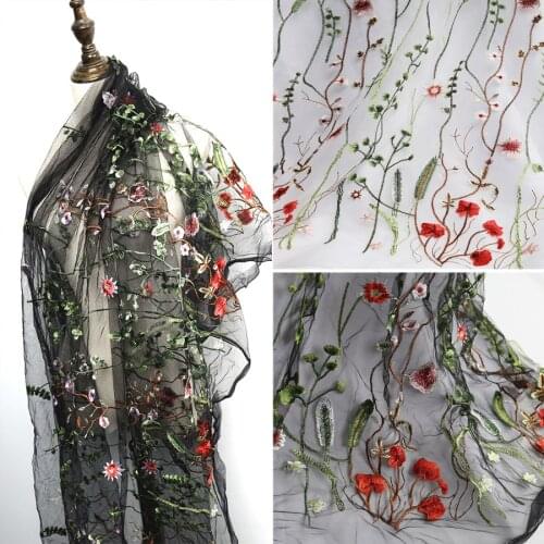 Grass Flower Tulle Embroidery Lace Fabric Floral Curtain Gard Wedding Dressing sold by the Yard (91.5cm)