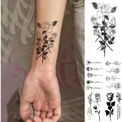 Waterproof Temporary Tattoo Stickers Thorny Rose Henna Wrist Sexy Flower Flash Tattoo Woman Girl Man Flash Tatto Line Fake Tatoo