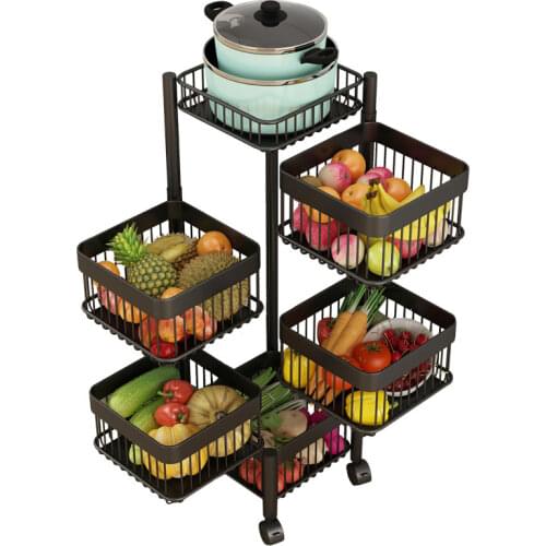 360 Degree Rotating Basket Shelf Kitchen Floor Multi-layer Household Fruit And Vegetable Storage Dish Rack Organizer
