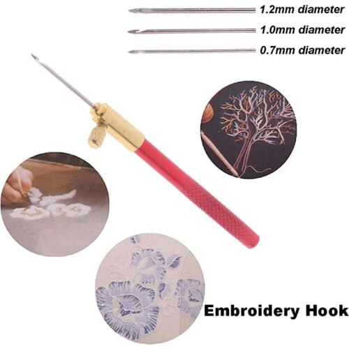 Embroidery Tambour Crochet Hooks Knitting Tool French Crochet Beading Hand Embroidery Tool Kit With 3 Needles Sewing Accessories