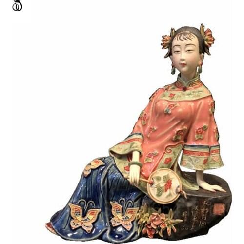 WU CHEN LONG Chinese Classical Ancient Flower Beautiful Women Statue Cute Lady Art Sculpture Ceramic Craft Home Decor Gift R7083