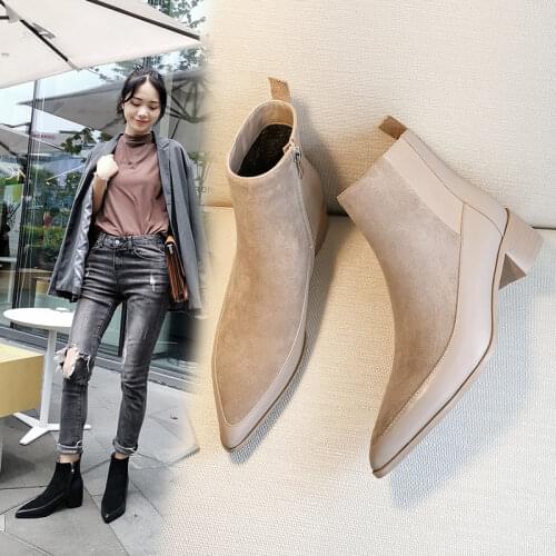 INS Hot Women Ankle Boots Genuine Leather Plus Size 22-26.5 Cm Feet Length Leather Stitching Online Celebrity Chelsea Boots