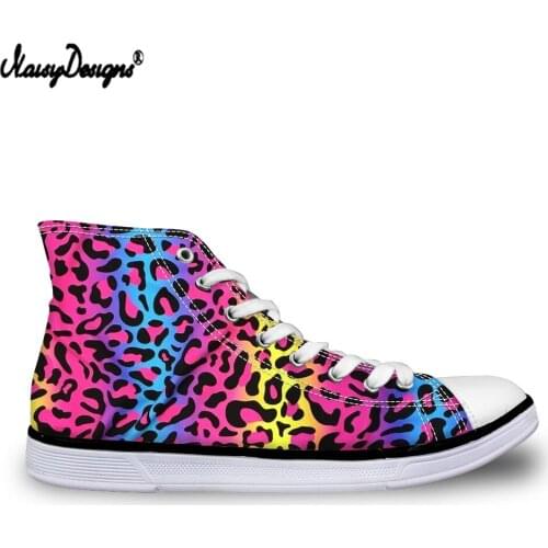 Noisydesigns Fashion Women High Top Canvas Shoes Gradient Leopard Printed Casual Female Lace-up Flats Shoes Girl Vulcanize Shoes