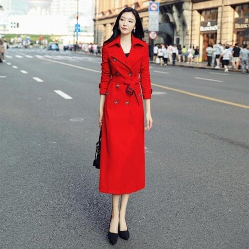 Autumn Vintage Women Long Trench Female Double Breasted With Belt Windbreaker Elegant Slim Solid Trench Coat 2021 New
