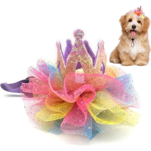 1pc Pet Hat Creative Lovely Crown Decor Gauze Pet Headband Pet Costume Hat Cat Dog Party Dress Up Pet Supplies Hair Accessories