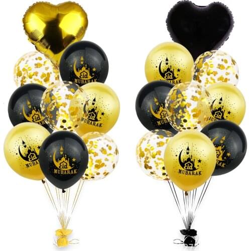18pcs Ramadan Decorations 12 Inch Latex Confetti Balloons Heart Ballon For Eid Mubarak Muslim Islamic Festival Event Party Favor