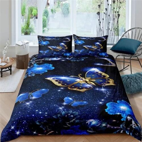 Luxury 3D Butterfly Printed 2/3Pcs Bedding Set Animal Pattern Duvet Cover Pillowcase Home Textile Queen and King EU/US/AU Size