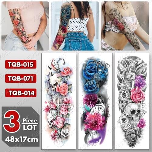 3 pcs/lot Large Arm Sleeve Tattoo Angel Waterproof Temporary Tatto Sticker Rose Lotus Body Art Full Fake Tatoo Women Men