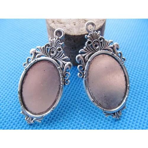 50pcs 23mmx45mm Antique Silver/Antique Bronze Flower Base Setting Tray Bezel Pendant Charm,fit 18mmx25mm Oval Cameo/Cabochon