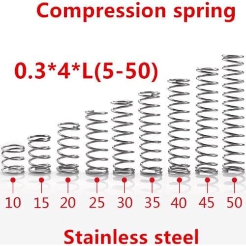 50pcs/lot 0.3*4*5/10/15/20/25/30/35/40/45/50mm spring 0.3mm stainless steel Micro small Compression spring
