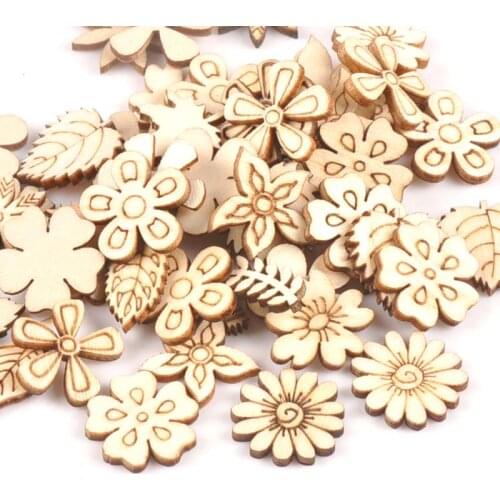 50Pcs Mix Plant/Flower/grass Shape Natural Wooden For Handmade DIY Crafts Wood Ornament Scrapbooking Home Decoration 20mm m1805