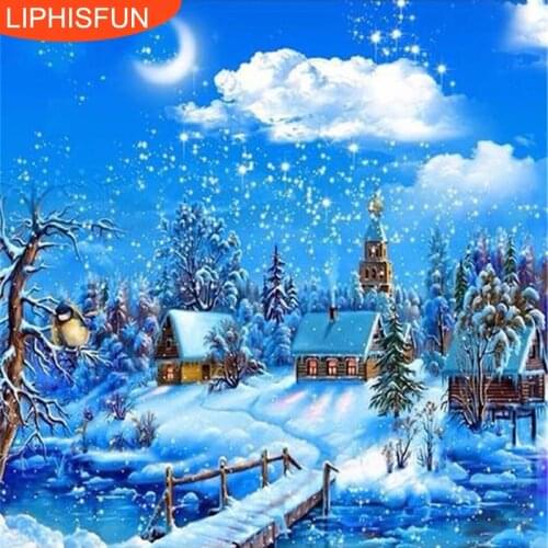 5D Full Drill Diy Diamond Painting Handmade Winter Scenery Cross Stitch Square Diamond Diamond Embroidery Christmas Decor