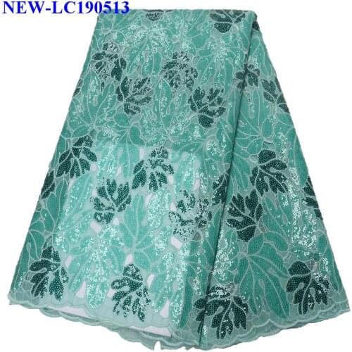 African Laces Fabrics Embroidered Nigerian French Green Lace Fabric High-quality sequins African French Net Lace Fabric SGF05