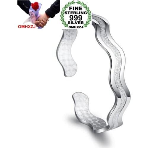 OMHXZJ Wholesale Fashion Woman Child Gift Love Interwoven Water Ripple 999 Sterling Silver Bracelet Bangle Open Adjustable SZ76