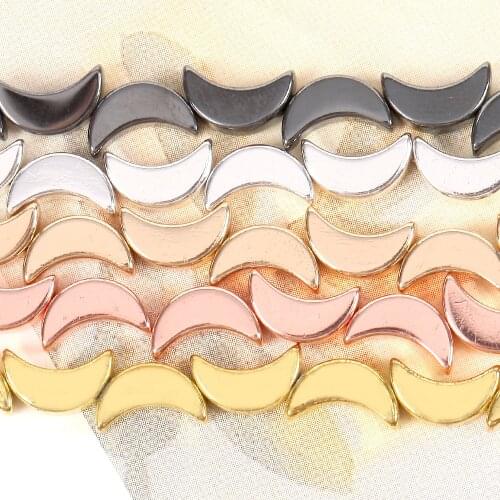 54pcs Natural Multicolor Moon Shape Hematite Stone Beads Round Loose Spacer Beads For Jewelry Making 8x5x2.5mm Bracelet