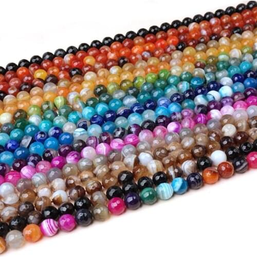 4-16mm Natural Round Faceted Mixed Color Banded Agates Lace Stripe Onyx Beads For Jewelry Making Beads 15'' Needlework DIY Beads