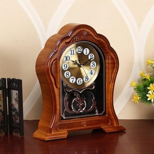 European Style Retro Living Room Household Clock Imitation Solid Wood Clock Table Clock Plastic Bedroom Silent Table Clock ZA305
