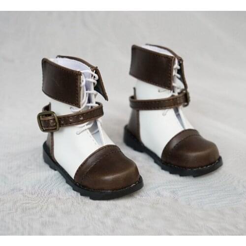 N01-X071 children handmade toy 1/3 1/4 Doll Accessories BJD/SD doll shoes White brown stitching strap buckle ankle boots 1pair