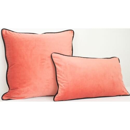 Piping Design Light Orange Red Velvet Cushion Cover Pillow Case Soft Throw Pillow Cover No Balling-up Without Stuffing