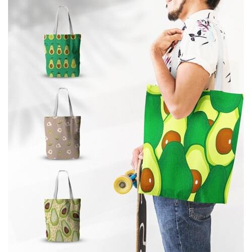New Fashion Avocado Print Men Women ECO Shopping Bag Trend Harajuku Large Capacity Canvas Tote Bag Cute Pink Girl Shoulder Bag
