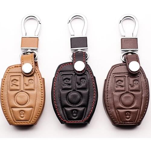 Hot sale Top layer Leather Car Smart Key Case Cover For Benz E260L C180 GLK300 C200 L670 3 buttons remote control starline a93