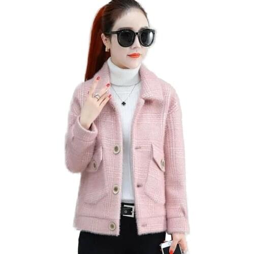 Plaid Mink Velvet Jacket Womens 2021 Spring Autumn New Coat Wild Small Fragrance Loose Top Single-Breasted Female Outwear L532
