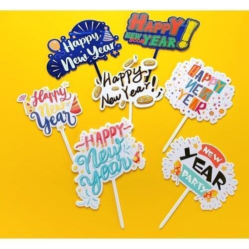 Colorful Happy New Year Cake Toppers Classic Birthday Cupcake Topper Dessert Decoration For New Year Cake Supplies