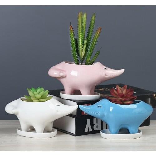 Nordic Ins Creative Ceramic Crocodile Flower Pot Home Living Room Desktop Succulents Plant Potted Crafts Garden Bonsai Pot Decor