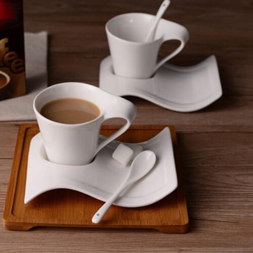 70-220Ml Ceramic Coffee Cup Set Creative Wave Milk Mug and Saucer Set European Couple Tea Cup Set Water cups