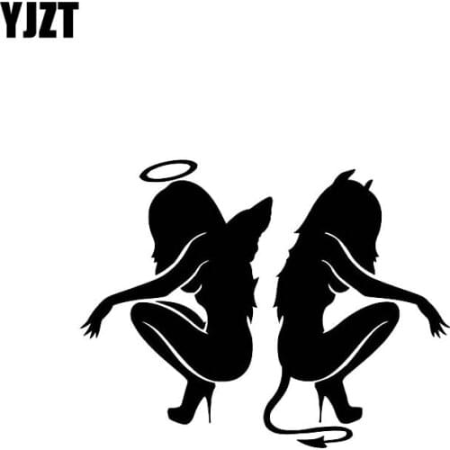 YJZT 12.4*9.7CM Anger And Devil Good And Bad Girl Car Sticker Covering The Body Vinyl Decals Black/Silver C20-0190