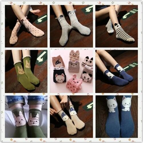 Long Cotton Socks for Women Cute Autumn Winter Women Socks Lovely 3D Ears Animal Women Panda Brear Pig Giraffe Cartoon Socks