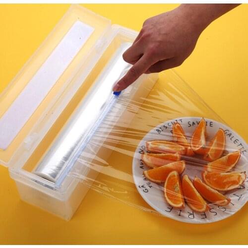 2020 New Plastic Kitchen Foil And Cling Film Wrap Dispenser Cutter Storage Film Roll Case With Cutting Blade Sale