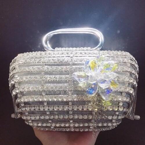 XIYUAN New Elegant Silver Wedding Bridal Clutch Purse High Quality Womens Crystal Diamond Shoulder Handbags Fashion Party Bags