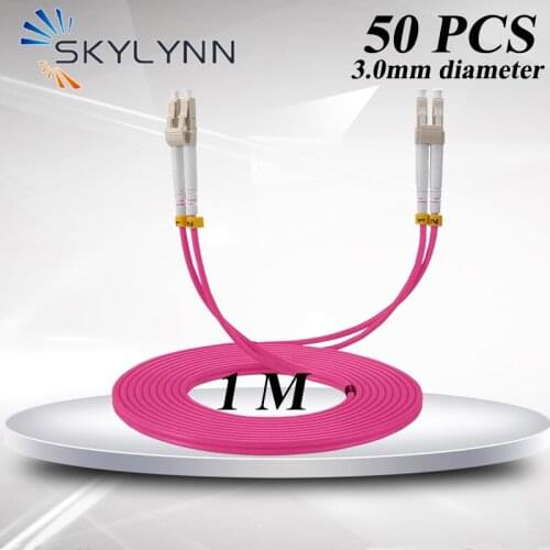 Whole Sale 50 PCS 100G Low Loss LC/UPC-LC/UPC Multimode OM4 Duplex Core 3.0mm Fiber Optic Patch Cord 1 Meter For Data Center