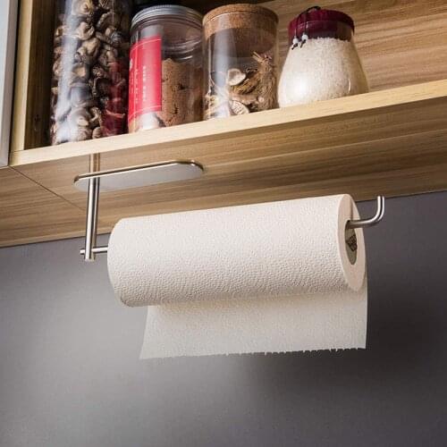 Kitchen Roll Paper Storage Shelf Stainless Steel Punch-Free Fresh Film Towel Organizer Rack Bathroom Toilet Towel Wall Hanger