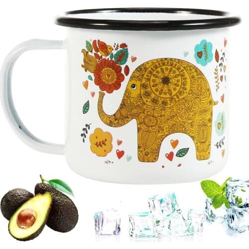 Simple Cartoon Elephant Black with Edge Enamel Mug for Home and Office Coffee and Milk Mugs