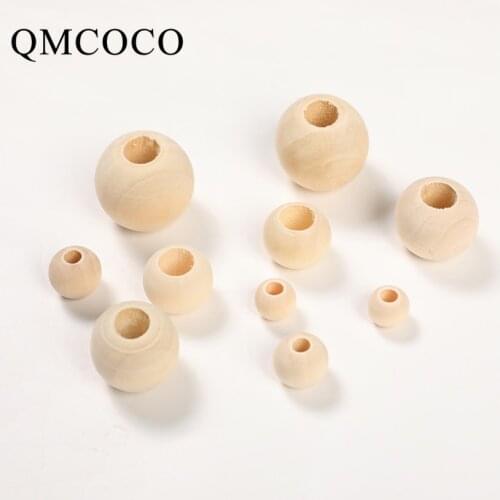 Various Sizes Natural Color Round Wooden Beads Big Hole Custom Decorations Crafts Kids Jewelry Baby Toys Accessories Wholesale