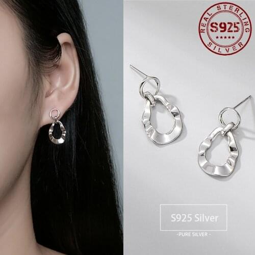 Real Sterling Silver 925 Earrings for Women Hypoallergenic Irregular Wave Women Drop Earrings Bride Wedding Jewelry Accessories