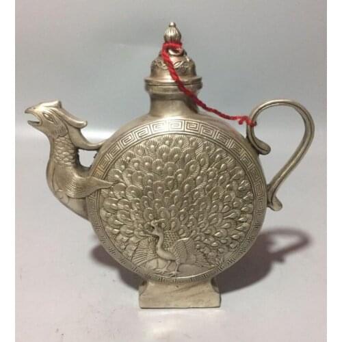 China White copper peacock teapot crafts statue