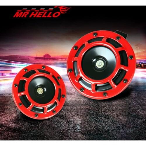 Universal Motorcycle Horn Red Super Loud 12V 400HZ Air Horn Grille Mount Compact Electric Blast Tone Air Horn Loudspeaker Basin