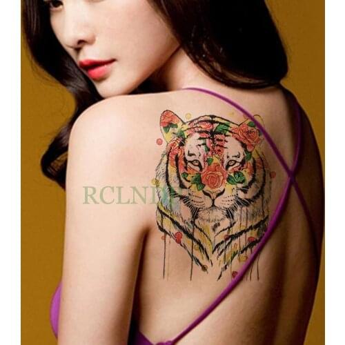 Waterproof Temporary Tattoo Sticker Tiger Rose Flower Fake Tatto Flash Tatoo Large size tattoos Leg Arm back for Women Men girl