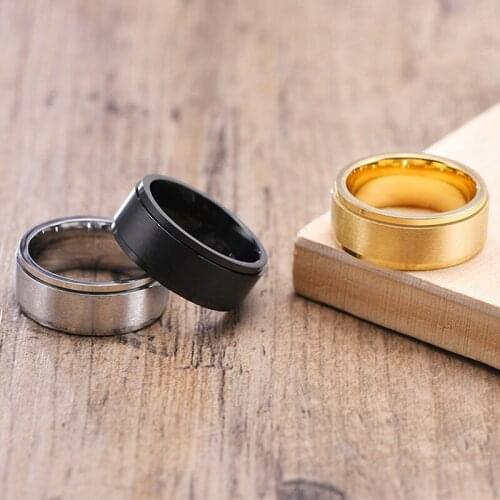 Stainless Steel Rotating Ring Gold/Black/Silver Color Spinner Ring for Men Wedding Band Casual Sport Jewelry