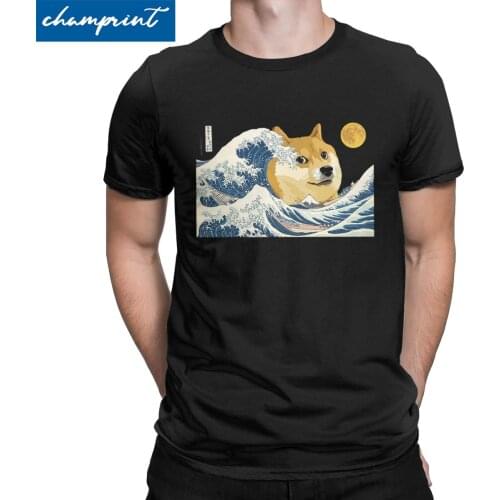 Funny The Great Wave Of Dogecoin T-Shirts Men Women Cotton T Shirts Crypto Coin Cryptocurrency Bitcoin Tee Shirt Graphic Printed